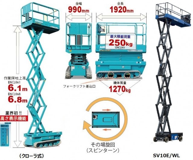 室内高所作業車｜レンタル rental カンキ kanki 建機 工場用機械 レンタカー 高所作業車 測量機 ハウス 鋼材 仮設 金物