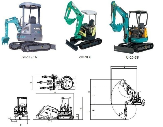 小型バックホー標準0.25㎥未満（0.1㎥）｜レンタル rental カンキ kanki 建機 工場用機械 レンタカー 高所作業車 測量機 ハウス  鋼材 仮設 金物